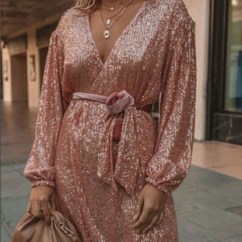 Vici Shimmering Blush Sequin Wrap Dress